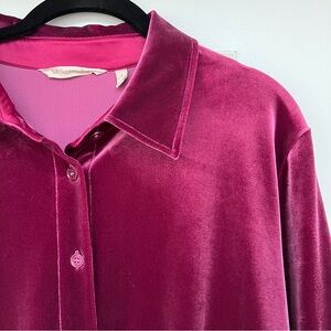Soft Surroundings Velvet Boyfriend Button Down Tunic Shirt in Berry